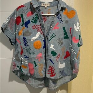 Madewell Denim Shirt with Colorful Abstract Patterns